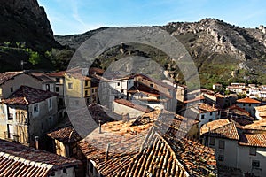 Aerial View of the medieval village of Poza de la Sal in Burgos, Castile and Leon, Spain. photo