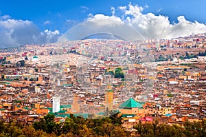 Aerial view on medina of beautiful city Fes, Morocco