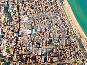 Aerial view of the Mediterranean coast of Badalona.