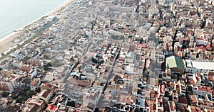 Aerial view of the Mediterranean coast of Badalona. Spain