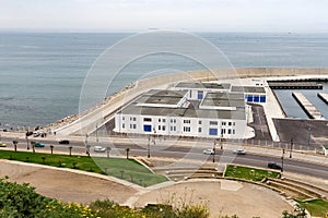 Aerial view of the Mediterranean coast in central part of Tangier