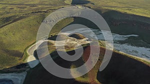 Aerial view of Meke crater lake in Turkey. A dormant volcano landscape