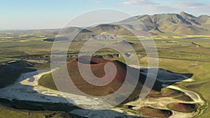 Aerial view of Meke crater lake in Turkey. A dormant volcano landscape