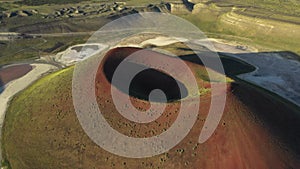 Aerial view of Meke crater lake in Turkey. A dormant volcano landscape