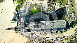 Aerial view of Melasti Ungasan Beach and Shipwreck in Bali