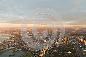 Aerial view of Melbourne, Australia at dawn