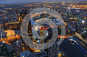 Aerial View of Melbourne CBD City At Night Australia