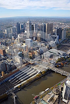 Aerial View of Melbourne City including Yarra River