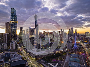 Aerial view of Melbourne at night