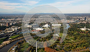 Aerial View of Melbourne's Eastern Suburbs including MCG.