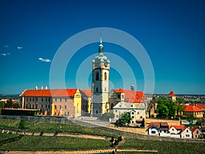 Aerial view of Melnik church tower