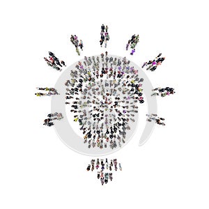 Aerial view of men and women that are grouping in light bulb shape photo