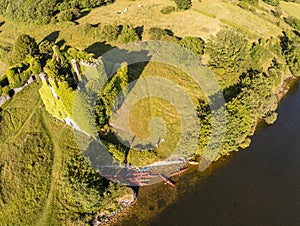 Aerial view of Menlo Castle and Corrib river