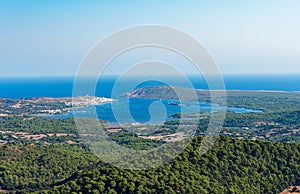 Aerial view on Menorca north coast from summit of Monte Toro - Menorca, Spain