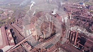 Aerial view of a metallurgical plant. Blast furnaces