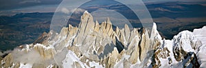 Aerial view at 3400 meters of Mount Fitzroy, Cerro Torre Range and Andes Mountains, Patagonia, Argentina photo