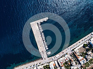 Aerial view of Methana harbor, Aegean sea.