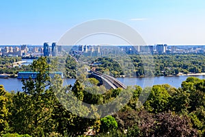 Aerial view of Metro bridge and the Dnieper river in Kiev, Ukraine