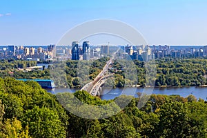 Aerial view of Metro bridge and the Dnieper river in Kiev, Ukraine