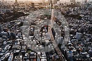 Aerial view of the Metropolitan Expressway no.3 Shibuya Line and city, view from Roppongi hills Mori Tower photo