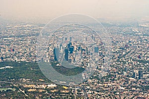 Aerial view of Mexico City CDMX and part of the Mexico City Skyline and Chapultepec Park