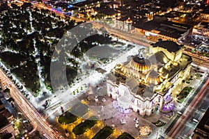 Aerial view of Mexico City, light trails and Bellas Artes photo
