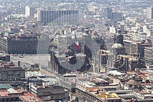 Aerial view of mexico city main square with cathedral