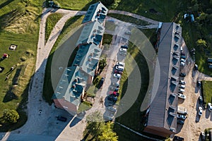 Aerial view of Mezvalde village in sunny summer evening, Latvia photo