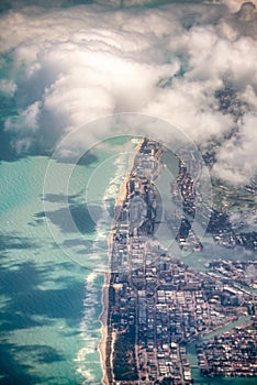 Aerial view of Miami Beach from airplane window