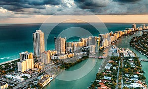 Aerial view of Miami Beach skyline, Florida