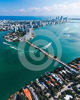 Aerial view of Miami islands on a sunny day