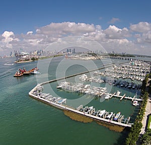 Aerial view of Miami marina photo