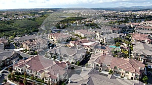 Aerial view of middle class subdivision neighborhood in San Diego, California