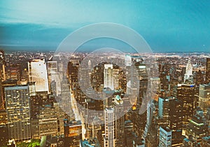 Aerial view of Midtown skyscrapers at night, New York City