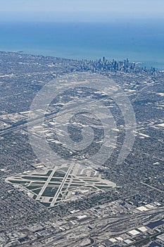 Aerial view of Midway Airport and the south side of Chicago