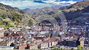 Aerial view of Mieres city, Asturias, Spain