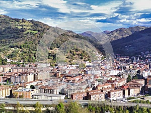 Aerial view of Mieres city, Asturias, Spain