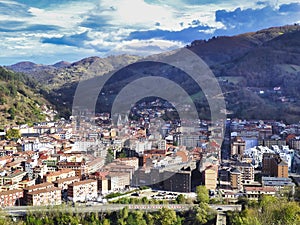 Aerial view of Mieres city, Asturias, Spain