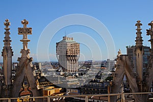 Aerial view of Milan with Torre Velasca from Duomo roof terrace photo