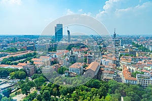 Aerial view of Milano in Italy from Torre Branca