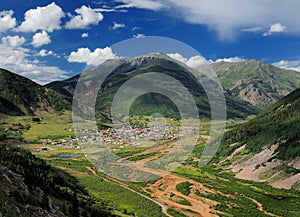 Aerial View From The Million Dollar Highway To Silverton Colorado Surrounded By Mountains