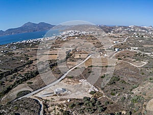 Aerial view of Milos Island with Adamantas village and bay