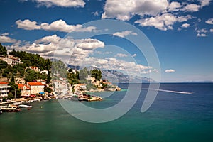 Aerial View of Mimice Village and Adriatic Sea Cost, Omis Riviera, Croatia