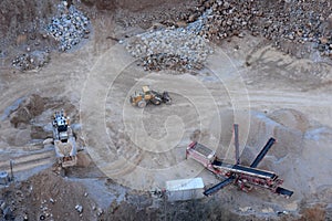 Aerial view of mine with mining machinery