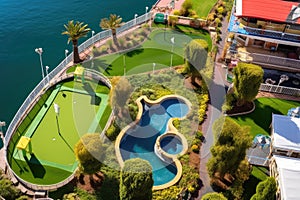 aerial view of a mini golf course on a cruise ship