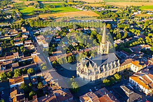 Aerial view of Mirepoix town overlooking Cathedral, France
