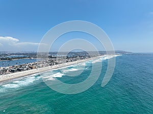 Aerial view of Mission Bay and beach in San Diego, California. USA.