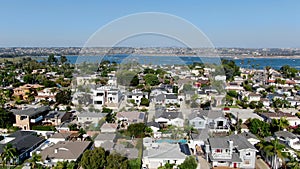 Aerial view of Mission Bay and beaches in San Diego, California. USA