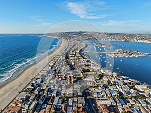 Aerial view of Mission Bay & Beaches in San Diego, California. USA.