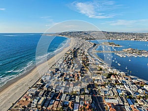 Aerial view of Mission Bay & Beaches in San Diego, California. USA.